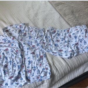 Roller Rabbit White Pajama Set with Blue and Red Print